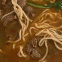 Stewed Beef Noodle · Beef only, noodle in a hot beef broth with stewed beef, vegetable, and scallion.