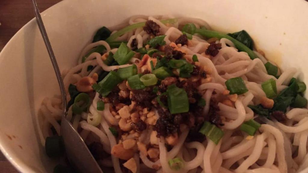 Dan Dan Noodles · Noodles with minced pork in a hot chili vinaigrette sauce.