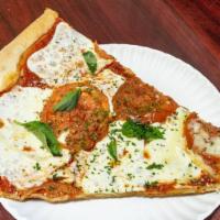 Fresh Mozzarella, Tomato & Basil Pizza Slice · Add toppings for an additional charge.