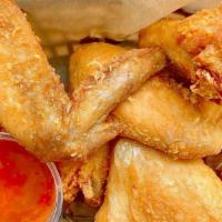 Fried Chicken Wings · 4pcs deep fried whole wing, side w. sweet chili sauce.