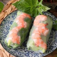 Shrimp Summer Rolls · Rice paper rolls filled with shrimp, fresh lettuce, mint, basil, and springy vermicelli nood...