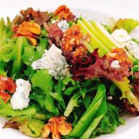Madeline Salad · Baby greens, candied walnuts apples, and gorgonzola cheese, sweet creamy dressing.