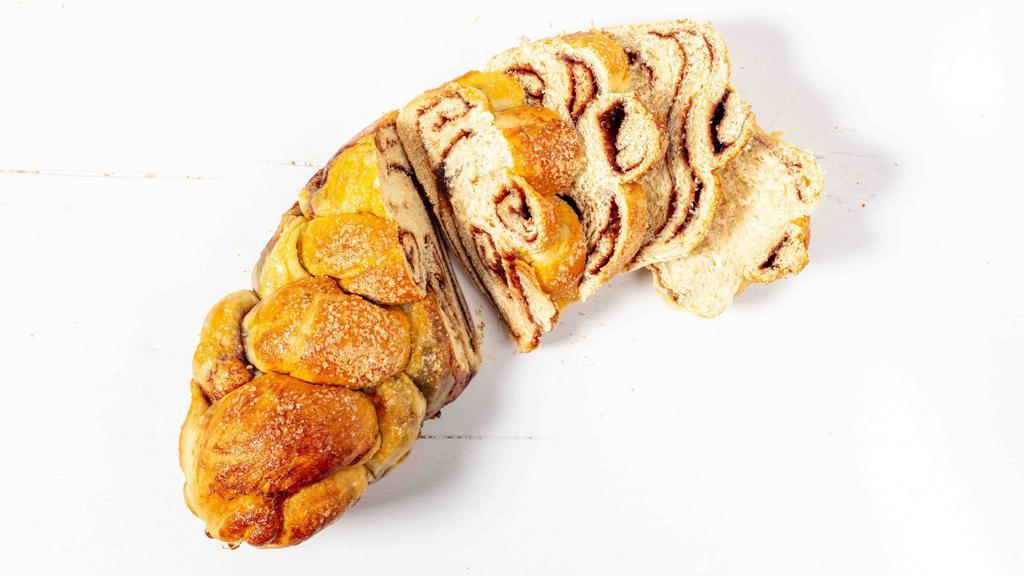 Cinnamon Babka Challah · Gooey cinnamon swirled babka challah with vanilla topping. 
Seed-Free. Nut-Free.

Order by Thursday night for Friday delivery/pickup.
Orders placed on Friday may not be fulfilled.