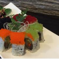 4 Season Roll · 8 pieces. Tuna, salmon, yellowtail, avocado and cucumber, topped with, topped with color tob...