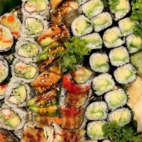 Large Party Tray · 6 regular rolls and 35 pieces sushi or sashimi.