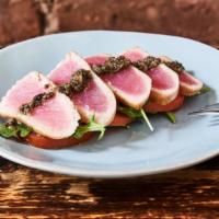 Seared Tuna · With capres and olive dressing