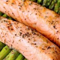 Grilled Wild Salmon  · 7 oz wild salmon with grilled asparagus