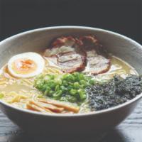 Tamashii Ramen · Shio ramen (light and clean noodle soup flavored with mineral salt). Topped with chasyu (por...