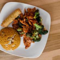 Chicken With Broccoli · Served with rice.