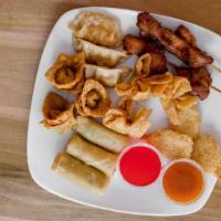 Pu Pu Platter (For Two) · 3 spring rolls, 3crab rangoon, 3fantail shrimp, 3fried wonton and 3 teriyaki Chicken 3 fried...