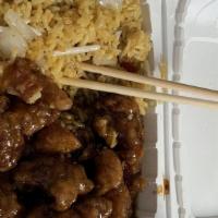 General Tso'S Beef · Per order. Hot and spicy. Served with white rice.