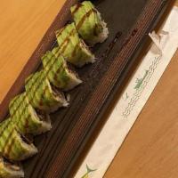 Dragon Roll (8 Pcs.) · Eel & cucumber inside w/ avocado outside.