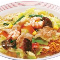 Nagasaki Sara Udon · Crispy noodle (stir fried vegetables, seafood and chicken flavor starchy sauce over noodle).