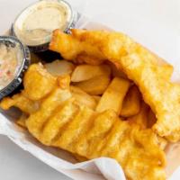 Fish And Chips · Two pieces of cod fish.  Extra Fish for an additional charge.