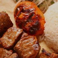 Kebab Plate · Tender chunks of either chicken or lamb meat marinated in chefs special sauce served over ri...