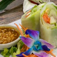 Fresh Summer Roll · Vegetarian. Thai vegetable fresh roll stuffed with cucumber, scallion, carrot, tofu, and ver...