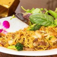 Stir-Fried Noodles · Your choice of beef or chicken, stir fry noodles in sauce, Napa cabbage. Broccoli, carrots, ...