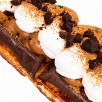 Choco Oreo Croffle · Croffle with a crisp chocolate coating and chocolate cream, With oreo on the top