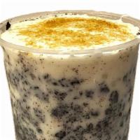 Oreo Cream Brulee · Oreo crumb with milk tea and topped with cream float and caramelized sugar