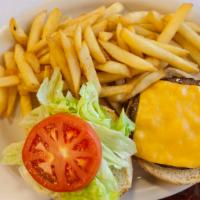 Cheeseburger Deluxe · Cheeseburger, lettuce, tomato and French fries.