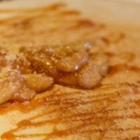 Apple Pie Crepe · Sweetened apples, caramel, and graham cracker crumbs. Does not come with whipped cream or sy...