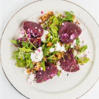 Beets Salad · Mixed Greens, Beets on Sherry Dressing, Goat cheese , Walnuts,and Lemon Vinaigrette on the s...