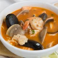 Crema De Mariscos · Sea food soup with shrimp, mussels, clams, calamari & fish, made in a cream base.