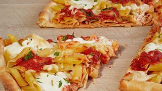 Baked Ziti Pizza · Ziti Pasta, Tomato Sauce, Ricotta Cheese & Mozzarella Cheese