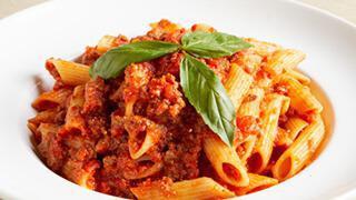 Pasta With Meat Sauce · A Hearty Seasoned Ground Beef Tomato Sauce. Served with Your Choice of Pasta & Toppings.