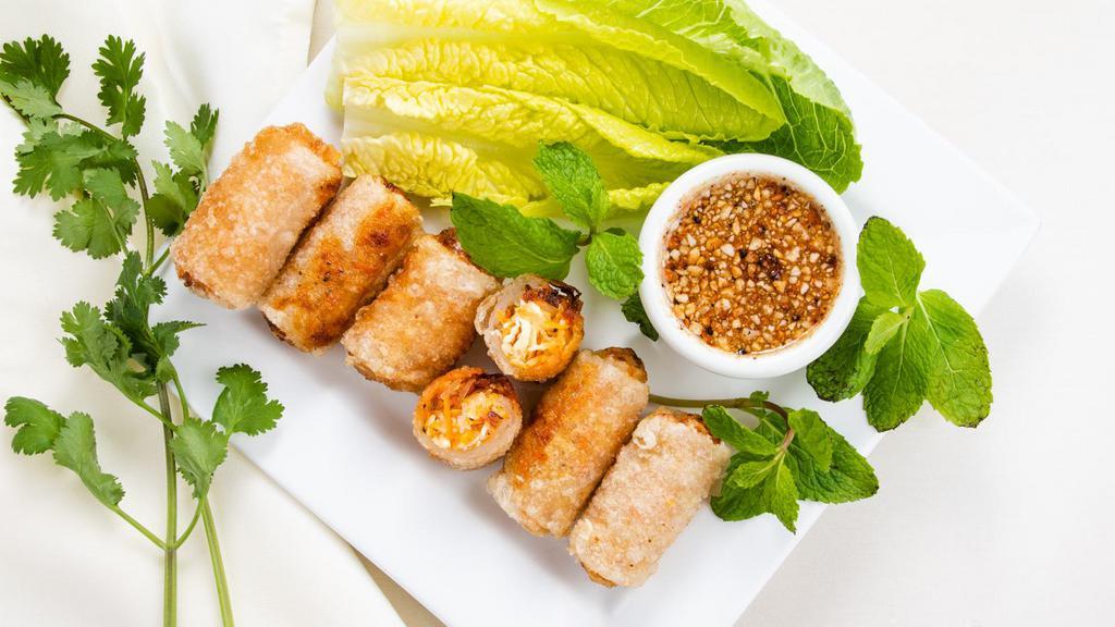 Spring Rolls · Popular. 100% vegetarian deep-fried golden spring rolls stuffed with mushrooms, carrots, long rice, and spices. Served with sliced of fresh cucumber, mint leaves, lettuce, and house sweet and sour sauce (six rolls).