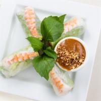 Veggie Summer Rolls · Tofu, carrots, lettuce, mint leaves, somen noodles, and bean sprouts wrapped in rice paper. ...