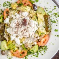 Greek Salad · Lettuce, tomatoes, cucumbers, green peppers, kalamata olives, feta cheese dressed in lemon o...