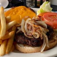 Black Jack Burger · With Cajun seasoning, cheddar cheese and grilled onions