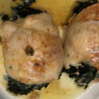 Chicken Florentine · Broiled breast of chicken stuffed with spinach & feta cheese