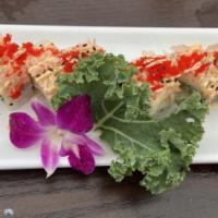 Belleza'S Roll · Shrimp tempura, cucumber, avocado, topped with spicy crab meat, fish egg garnish.