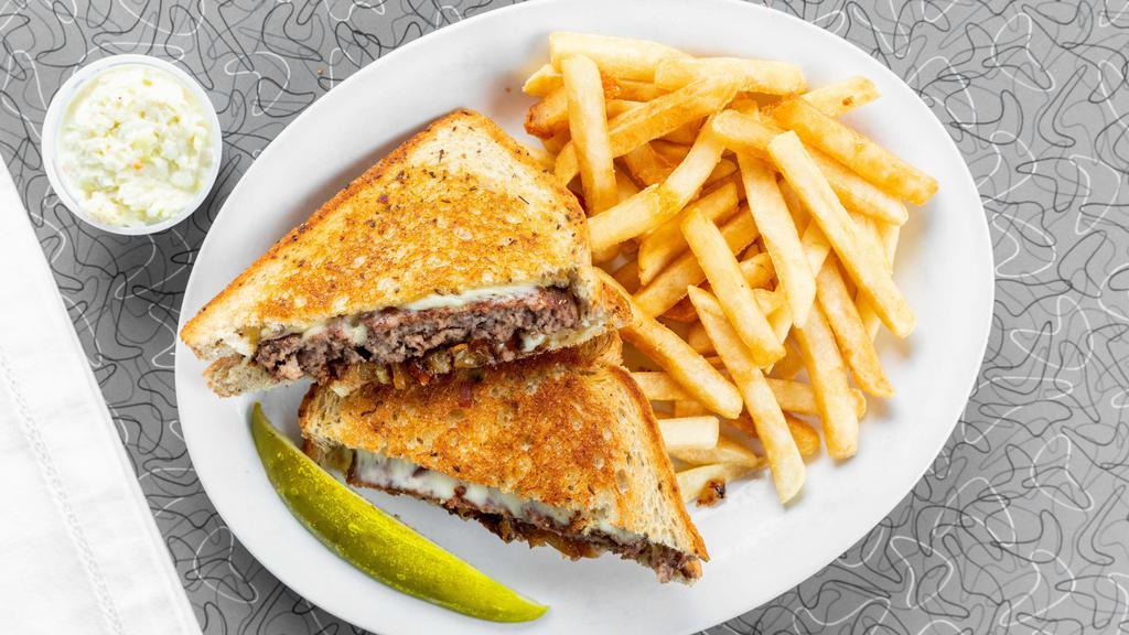 Patty Melt · Melted cheese on rye with fried onions and tomato.
