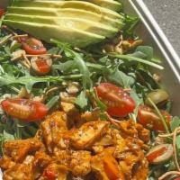 Motha Earth Salad Bowl · Organic warm quinoa at the base, organic arugula, walnuts, olives, cherry tomatoes, avocado,...