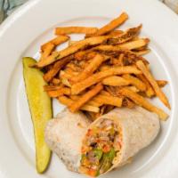 Steak Fajita Wrap · Sirloin tip steak, sauteed peppers, onions, cheese and chipotle mayo wrapped in a warm flour...