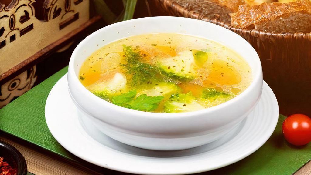 Chicken Vegetable Soup · Chicken Vegetable Soup is a common soup prepared using chicken, vegetables and leaf vegetables as primary ingredients. Vegetable soup it dates to ancient history, and is a mass-produced food product in contemporary times.