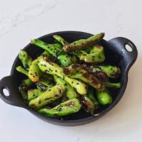 Shishito Peppers · Spiced and seeded.