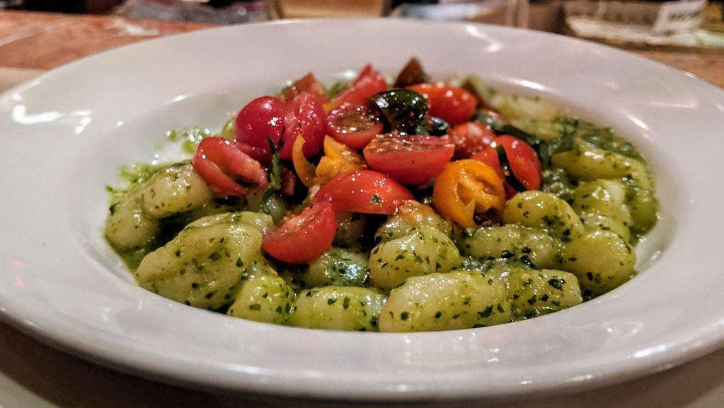 Gnocchi  · with Basil Pesto, cherry tomatoes and Shrimp