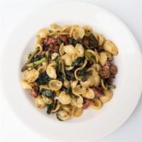 Orecchiette  · with sautéed Mixed Vegetables and sweet sausage

in garlic and oil.