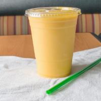 Mango Lassi · Made with yogurt and mango purée.