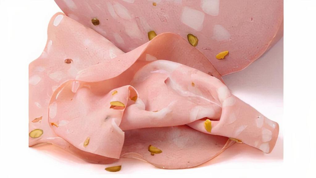 Mortadella With Pistachio-Sliced · High quality mortadella from Italy. 150gr/5.29oz. Sliced by order, *thin*, we are italians ;) keep refrigerated for few days