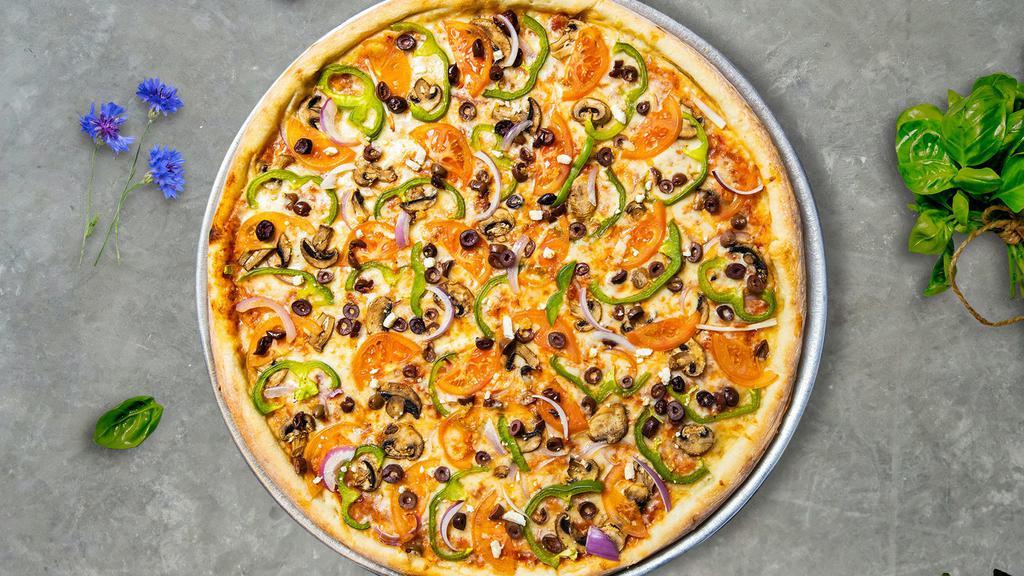 Gluten-Free Besties Veggies Galore Pizza · (Gluten Free) All the taste. Have your cake and eat it too with a cauliflower-crust pizza topped with your favorite healthy veggies.