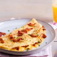 Classic Omelette · Fresh eggs, crispy bacon, and creamy cheese. Served with a side of home fries and hot toast.