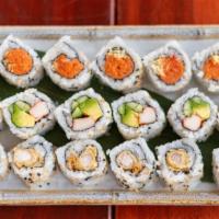 Japanese Modern Roll Maki Combo Set · Spicy crunchy tuna, California roll and shrimp tempura roll.