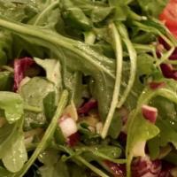 Tri-Color Salad · Arugula, grape tomatoes, radicchio, endive and house dressing.