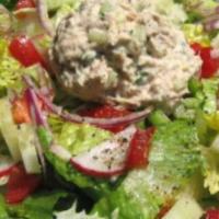 Tuna Salad Over Garden Salad · Served on a bed of lettuce and tomato.