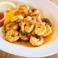 Pan Seared Shrimp With Garlic & Old Bay · healthy & guests favorite pan seared shrimp. served with homemade cocktail sauce and lemon.